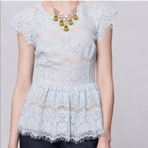 Anthropologie Tops - Anthro Maeve Katrina mint lace peplum top sz XS